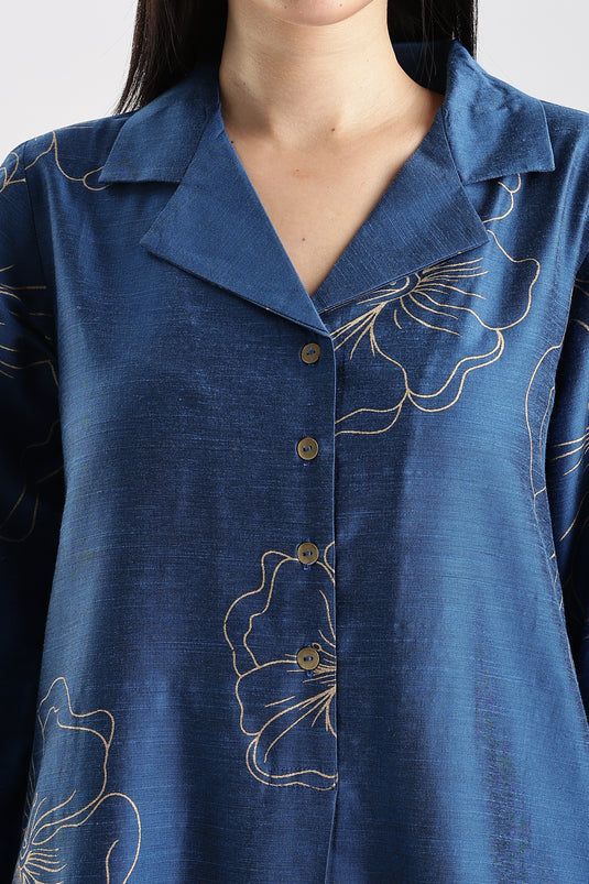 Cotton Silk Collared Printed Set