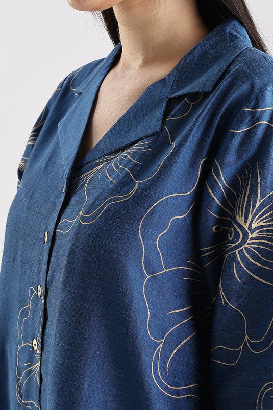 Cotton Silk Collared Printed Set