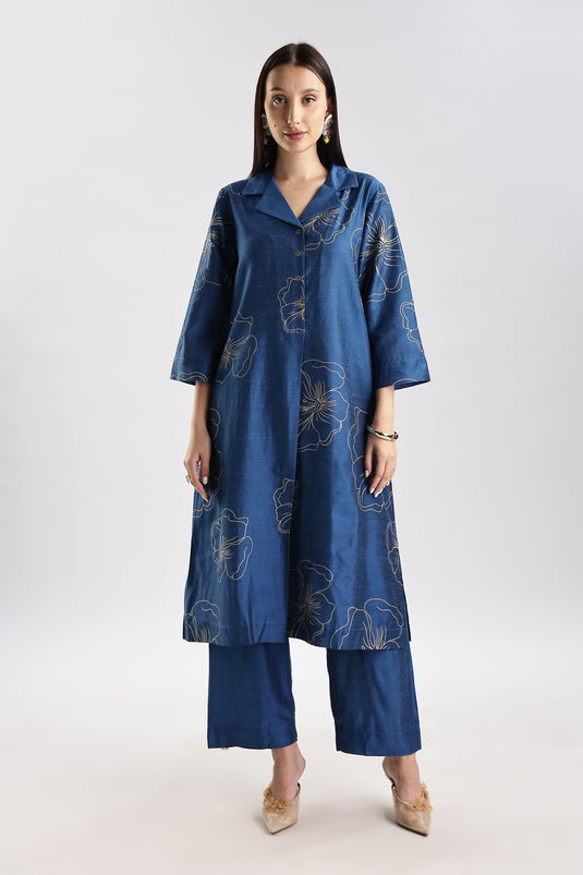 Cotton Silk Collar Set Printed