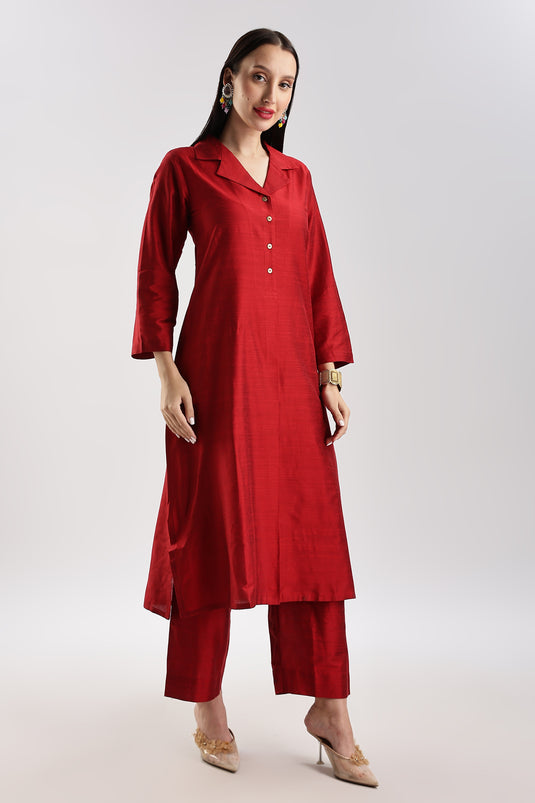 Cotton Silk Collared Set