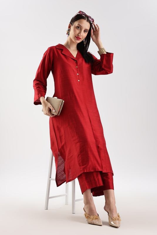 Cotton Silk Collared Set