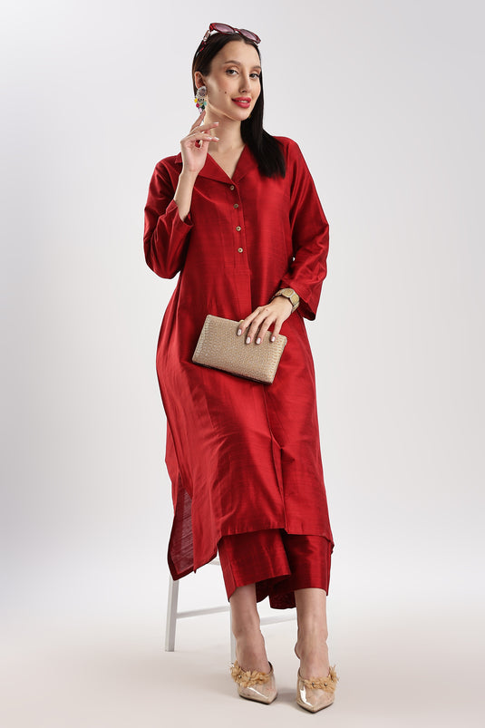 Cotton Silk Collared Set