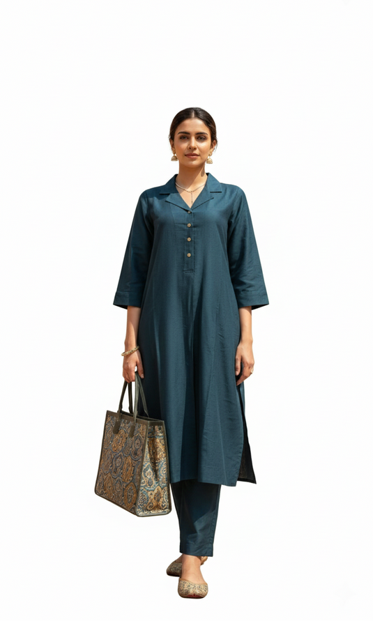 Cotton Silk Collared Set