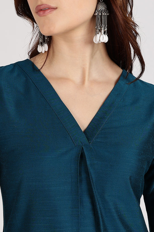 Tile V-neck cotton silk