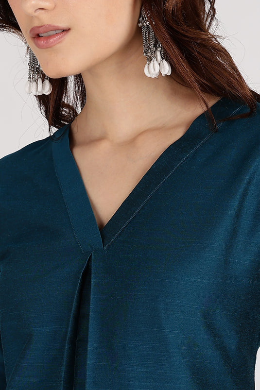 Tile V-neck cotton silk