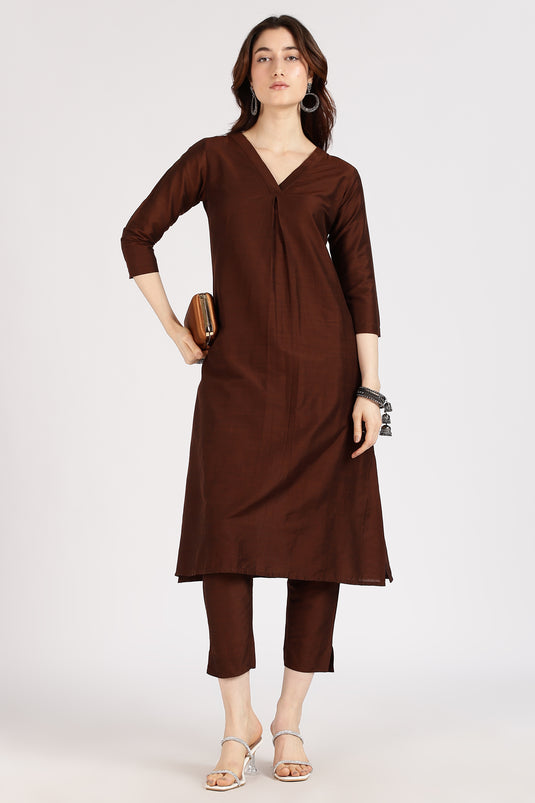 V-neck cotton silk kurti