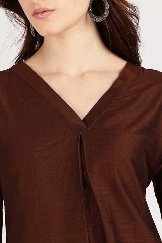 V-neck cotton silk kurti