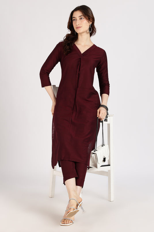 V-neck cotton silk kurta