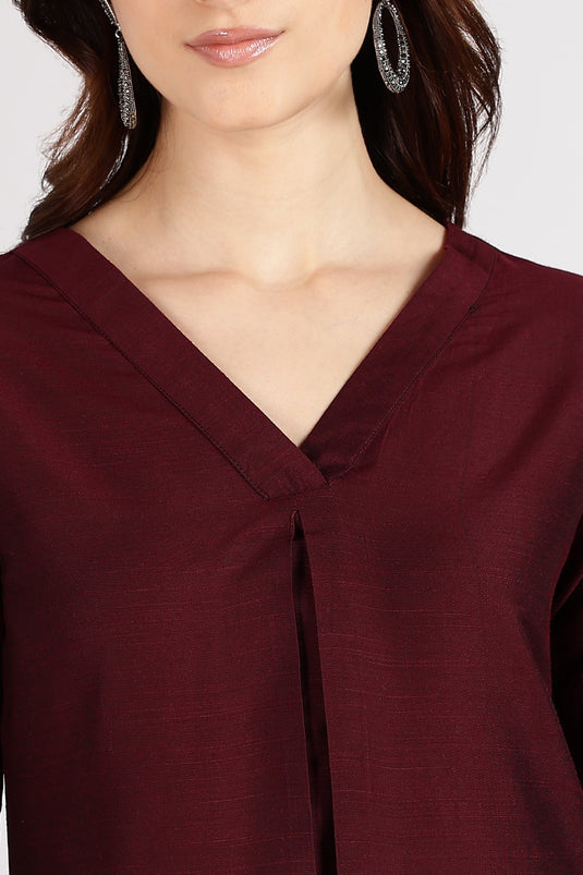 V-neck cotton silk kurta