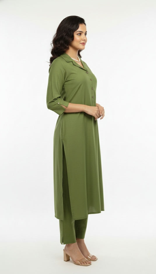 cotton silk collar mehandi green