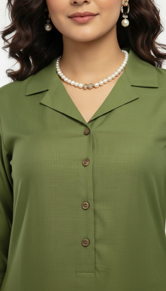 cotton silk collar mehandi green