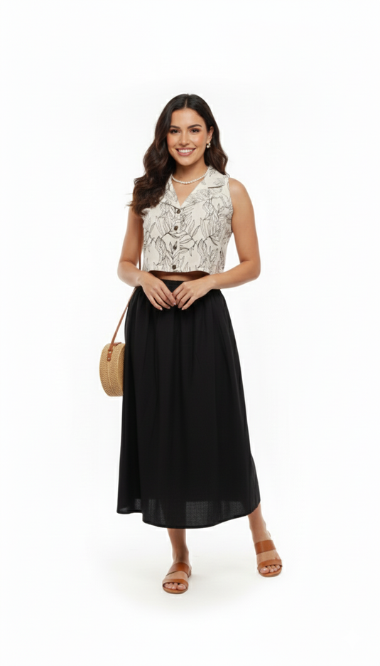 Skirt set cotton black & white